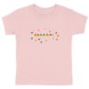 tshirt pour enfant écrit AZAMOUL entouré de motifs d'univers enfant de plusieurs couleurs par azamoul mode et accessoires berbères amazigh couleur rose