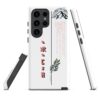 coque pour samsung izumal solide mettant en valeur des symboles de l'identité Amazigh à travers l'alphabet tifinagh et une branche de l'olivier symbole de durabilité et solidité et la montagne djurdjura de la kabylie en algérie