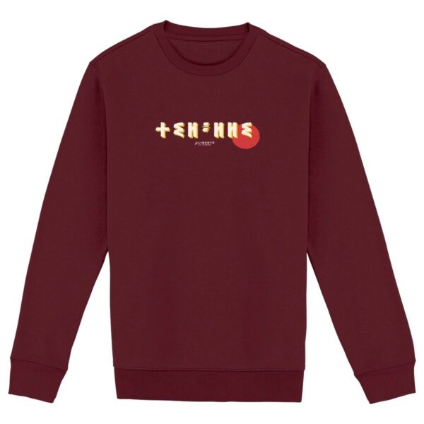 Pull Thilelli ⵜⵉⵍⴻⵍⵍⵉ pour Femme 100% coton bio, écrit en langue tifinagh, la langue des berbères amazigh par Azamoul mode et accessoires berbères,  de couleur boredeaux