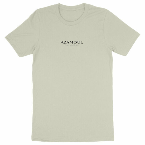 T-shirt Portez Votre Identité pour Homme et écrit azamoul qui signifie symbole ne langue berbère amazigh, par azamoul mode et accessoires berbères couleur naturel